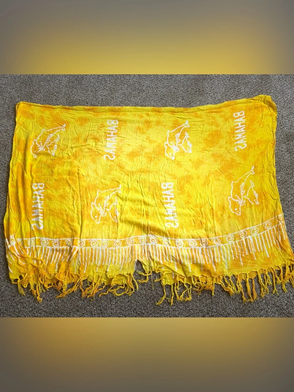 Bahamas Yellow Tie-Dye Fringe Sarong Beach Cover-Up Wrap 30X60